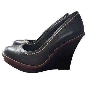 True Religion Women Wedge Shoes Size 6 Black Leather Closet Toe Platform Heel